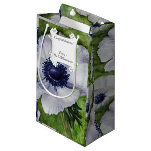 Bolsa De Regalo Pequeña Flor de anémona blanca con centro azul marina
