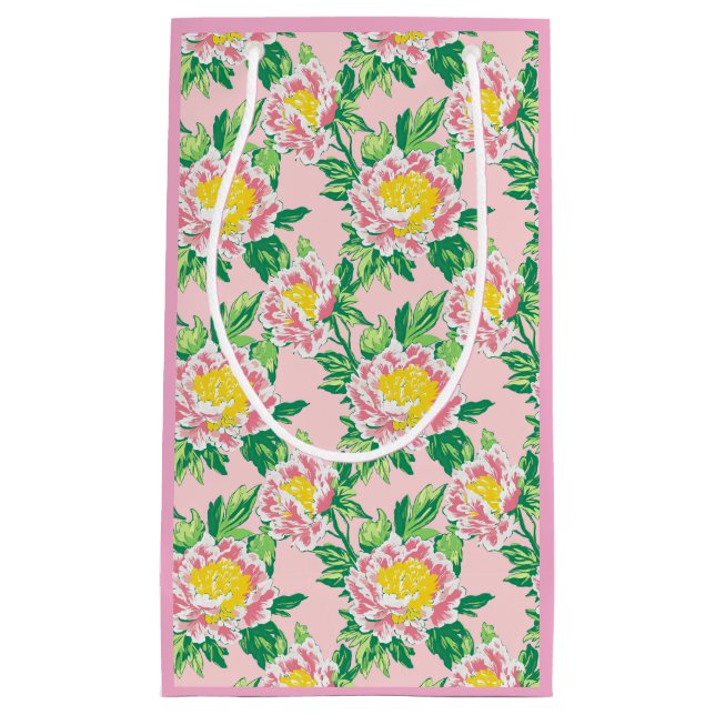 Bolsa De Regalo Pequeña Floral Chinoiserie rosa y amarilla (Anverso)