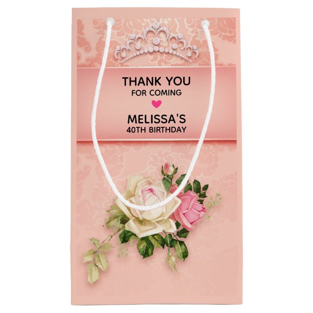 Bolsa De Regalo Pequeña Floral rosa con la princesa Diamond Tiara Gracias (Reverso)