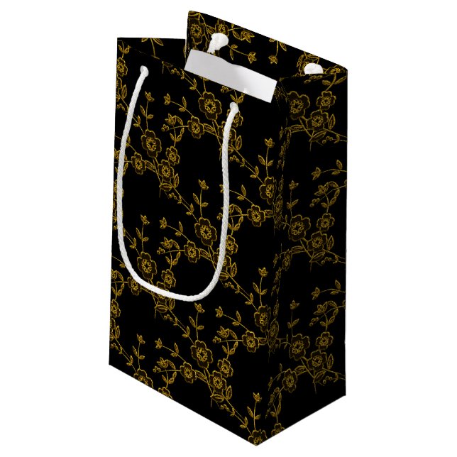 Bolsa De Regalo Pequeña Floral Spray Style 1, Black-Gold-GIFT BAG s (Angulo reverso)
