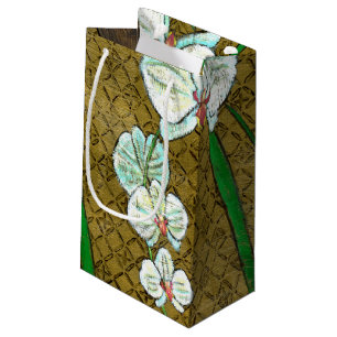 Bolsa De Regalo Pequeña Flores blancas y troncos verdes en la frontera de