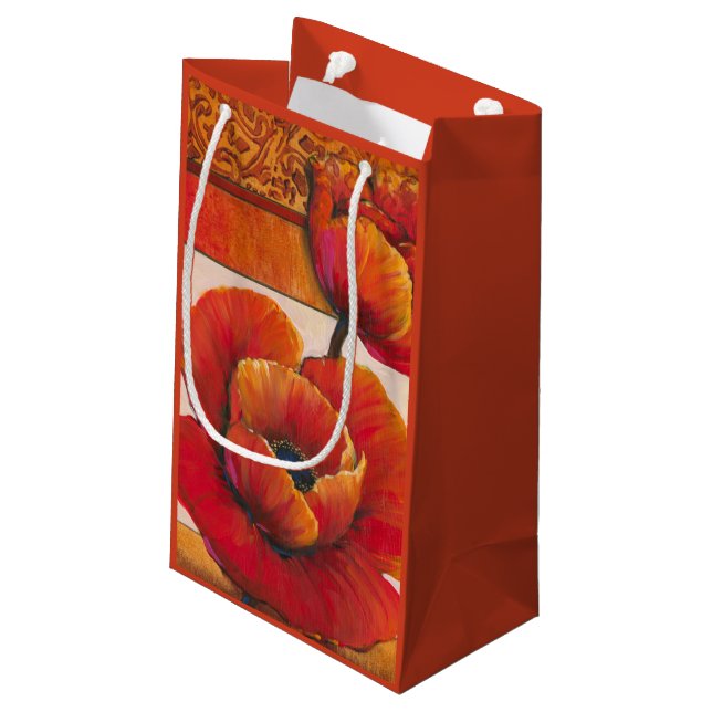 Bolsa De Regalo Pequeña Flores de amapola en Tan y fondo Naranja (Angulo reverso)