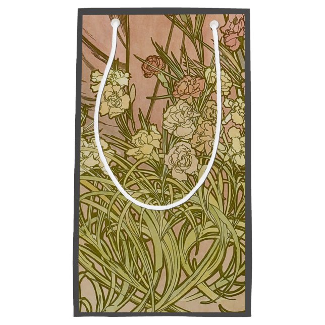 Bolsa De Regalo Pequeña Flores de clavel floral Art Nouveau Alfonse Mucha (Anverso)