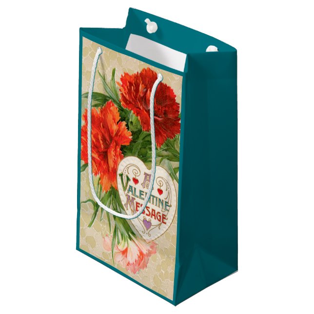 Bolsa De Regalo Pequeña Flores de claveles, mensaje El día de San Valentín (Angulo Anverso)