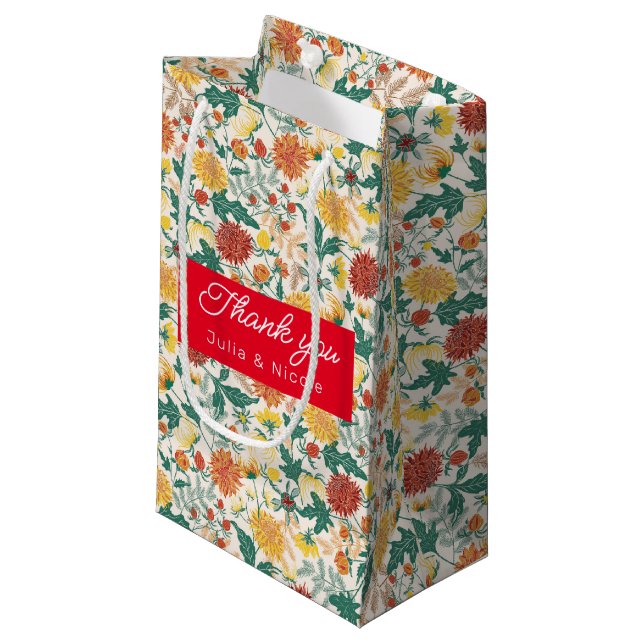 Bolsa De Regalo Pequeña Flores de Dalia Amarilla Naranja Pastel Primavera  (Angulo Anverso)