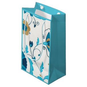 Bolsa De Regalo Pequeña Flores doradas del añil con el fondo blanco