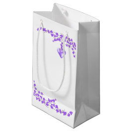 Bolsa De Regalo Pequeña Flores Moradas Acento de Corazón