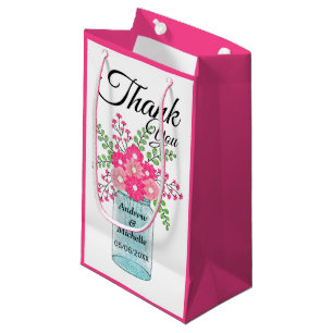 Bolsa De Regalo Pequeña Flores rosas Mason Jar Gracias