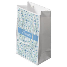 Bolsa De Regalo Pequeña Flores silvestres en acuarela azul con nombre pers