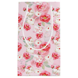 BOLSA DE REGALO PEQUEÑA FLORES Y VALENTINAS DE ROSA NOTAS DE AMOR