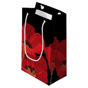 Bolsa De Regalo Pequeña Fluers de Pavot Rouge sur Noir