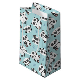 Bolsa De Regalo Pequeña Fondo cyan de paw de oso panda lindo