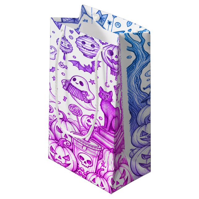 Bolsa De Regalo Pequeña Fondo de Halloween completo (Angulo Anverso)
