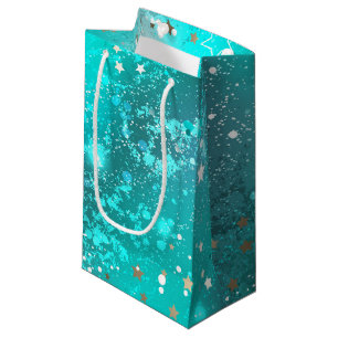 Bolsa De Regalo Pequeña Fondo de Relieve metalizado turquesa de mimbre