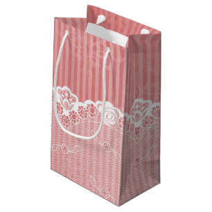 Bolsa De Regalo Pequeña Fondo rosado y blanco con el cordón negro
