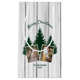 Bolsa De Regalo Pequeña Foto de Navidad Bosque Rústico