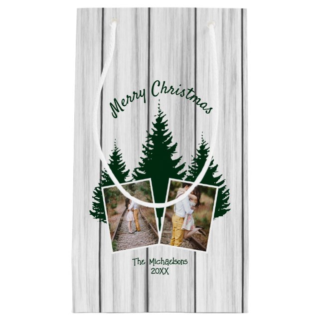 Bolsa De Regalo Pequeña Foto de Navidad Bosque Rústico (Anverso)