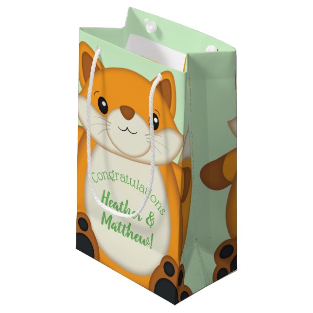 Bolsa De Regalo Pequeña Fox Baby Shower Green (Angulo Anverso)