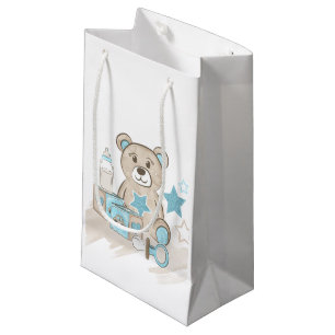BOLSA DE REGALO PEQUEÑA FRASCO DE OSO TEDDY BLOQUEO DE BEBÉ AZUL Y TÁN