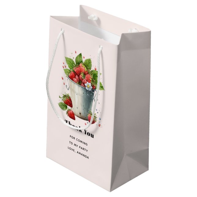 Bolsa De Regalo Pequeña Fresas frescas recolectadas en un cubo gracias (Angulo reverso)