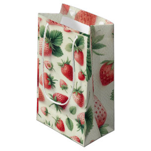 Bolsa De Regalo Pequeña Fresas sobre bayas de acuarela de crema