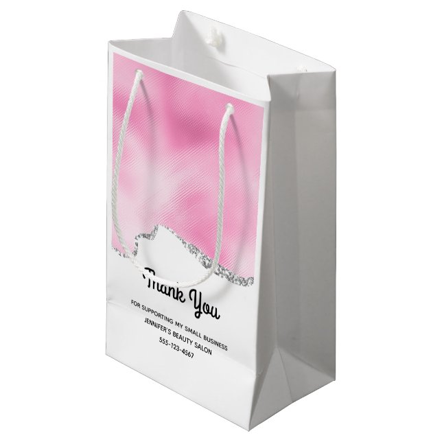 Bolsa De Regalo Pequeña Frontera de purpurina falsa rosa y plata Estilo em (Angulo Anverso)