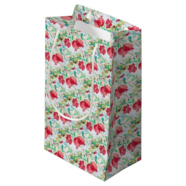 Bolsa De Regalo Pequeña Fruto granado patrón acuarela rojo Verde (Angulo Anverso)