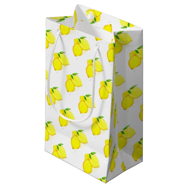 Bolsa De Regalo Pequeña Frutos de limones amarillos Acuarela Citrus (Angulo Anverso)