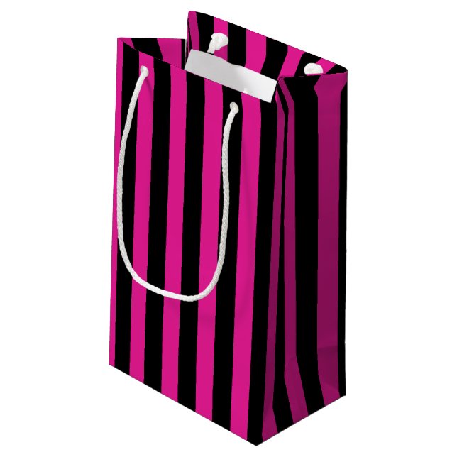 Bolsa De Regalo Pequeña Fuchsia y rayas de caramelo negro (Angulo reverso)