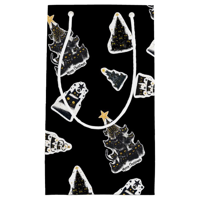 Bolsa De Regalo Pequeña Fun Black Cat Meowy Christmas Tree (Anverso)