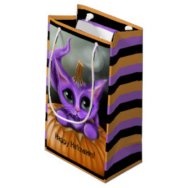Bolsa De Regalo Pequeña Gatito púrpura de Halloween rayado