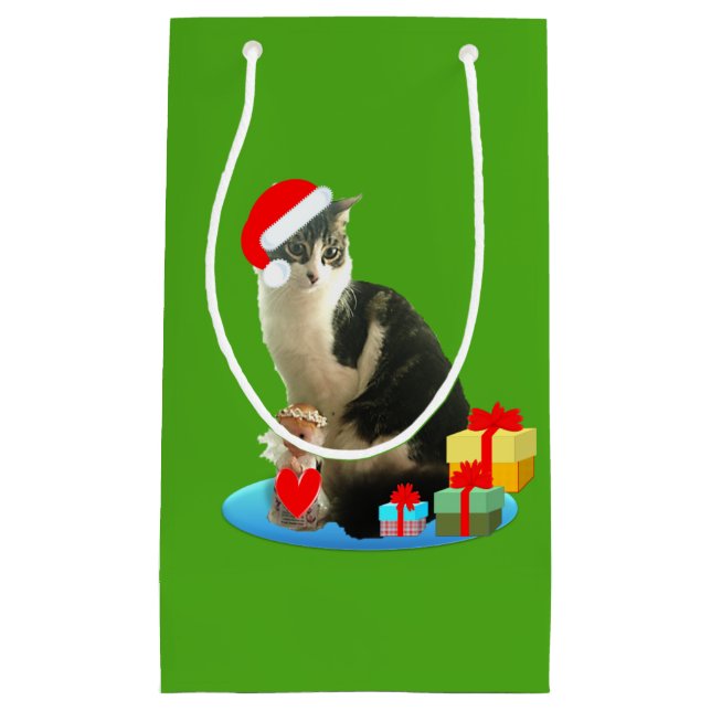 Bolsa De Regalo Pequeña Gato Adorable de Navidad (Anverso)
