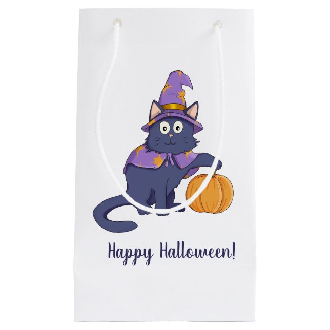 Bolsa De Regalo Pequeña Gato de Halloween con calabaza (Anverso)