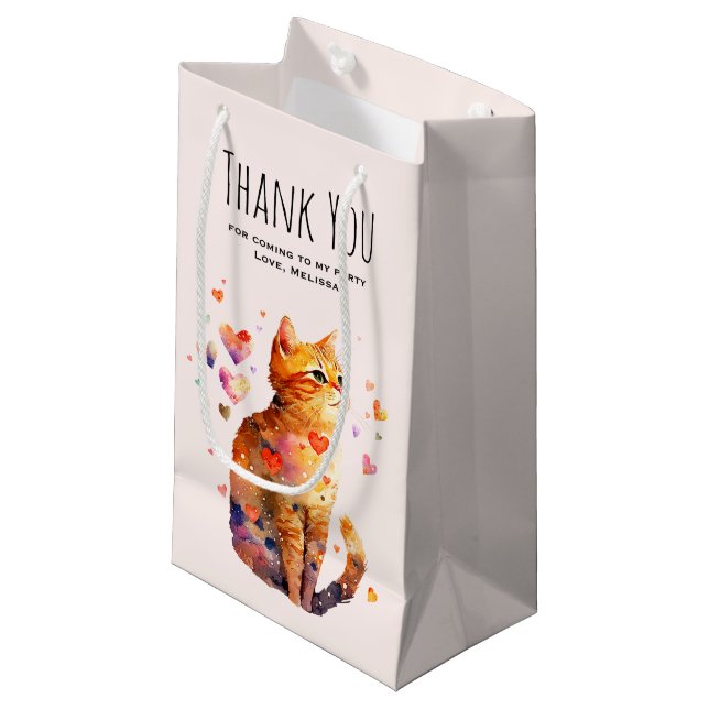 Bolsa De Regalo Pequeña Gato de Tabby con corazón Fiesta Gracias (Angulo Anverso)