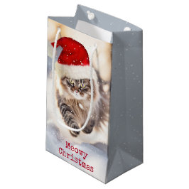 Bolsa De Regalo Pequeña Gato En Nieve De Maine Coon Navidades