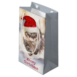 Bolsa De Regalo Pequeña Gato En Nieve De Maine Coon Navidades