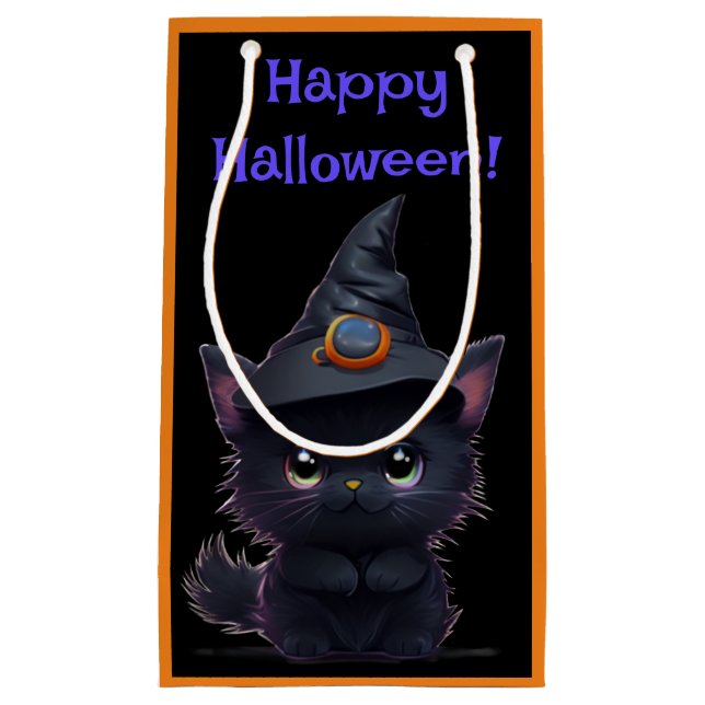 Bolsa De Regalo Pequeña Gato negro chiflado de Halloween (Anverso)