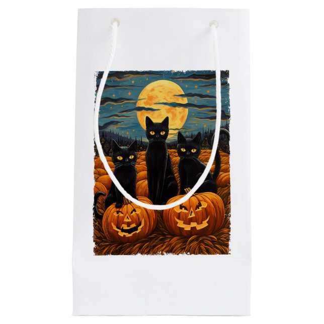 Bolsa De Regalo Pequeña Gato negro Halloween Gato ama a gato estrellado va (Anverso)