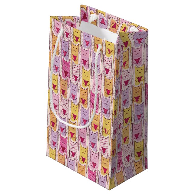 Bolsa De Regalo Pequeña Gatos lindos con los corazones cariñosos (Angulo reverso)