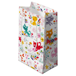 Bolsa De Regalo Pequeña Gatos Lindos y Diversión de Flores 