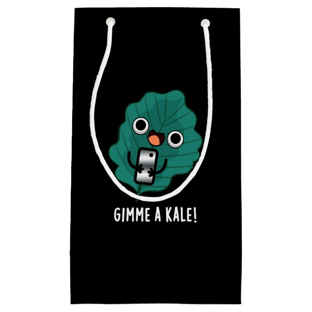 Bolsa De Regalo Pequeña Gimme A Kale Funny Veggie Pun Dark BG (Anverso)