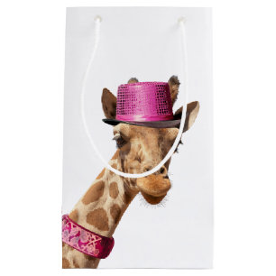Bolsa De Regalo Pequeña Giraffe en gorra rosa brillante
