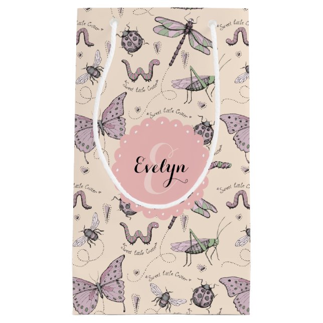 Bolsa De Regalo Pequeña Girly Rubor Pink Insect mariposa (Anverso)