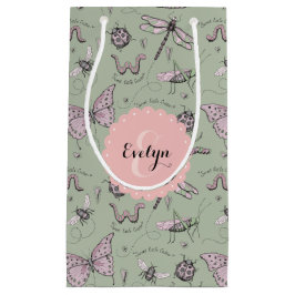 Bolsa De Regalo Pequeña Girly Rubor Pink & Sage Sweet Little Critter Name