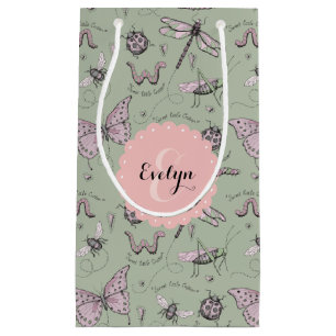 Bolsa De Regalo Pequeña Girly Rubor Pink & Sage Sweet Little Critter Name