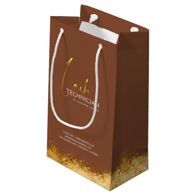Bolsa De Regalo Pequeña Glamorous Gold & Brown Lash Tech  (Angulo reverso)