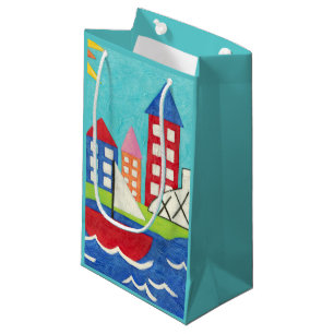 Bolsa De Regalo Pequeña Globo del velero y del aire caliente con paisaje