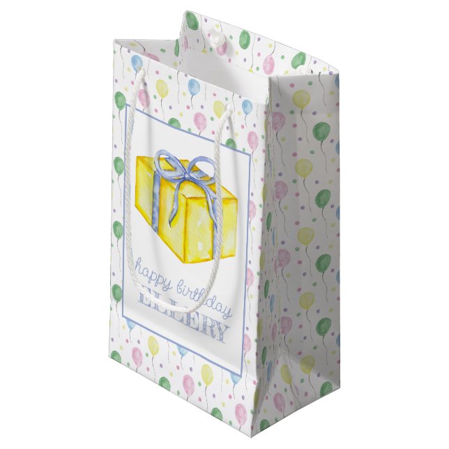 Bolsa De Regalo Pequeña Globos de cumpleaños acuarela presente personaliza (Angulo Anverso)