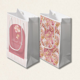 Bolsa De Regalo Pequeña Globos rosados malva florales, Oso de peluche lind
