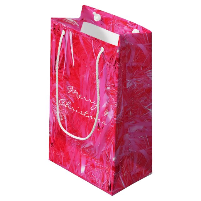 Bolsa De Regalo Pequeña Glossy Pink Merry Christmas Gift Bag Personalizado (Angulo Anverso)